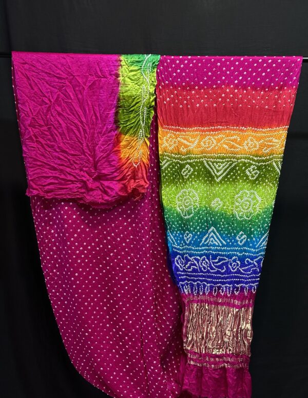 Multi colours bandhej saree
