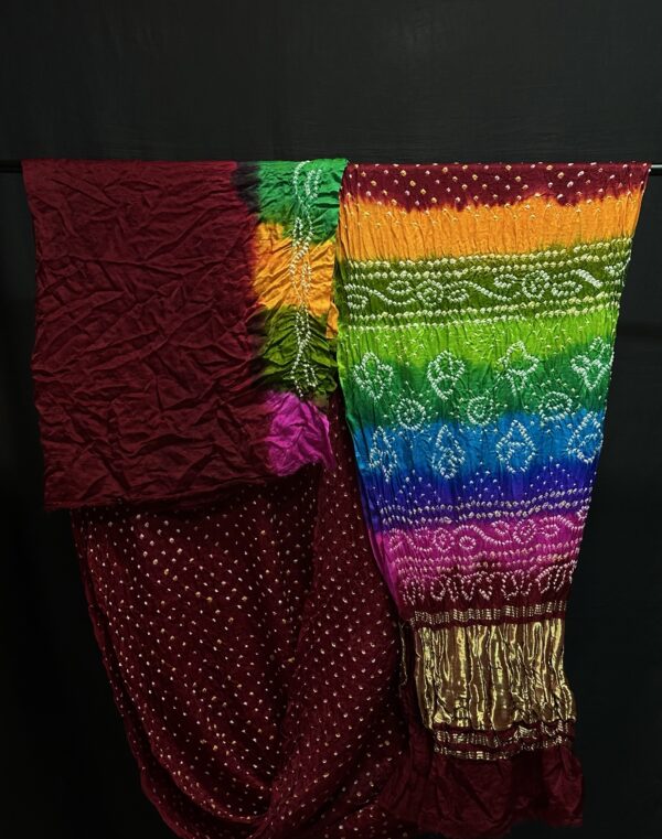 Multi colours bandhej saree