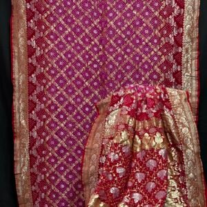 Handloom wedding Bandhej saree