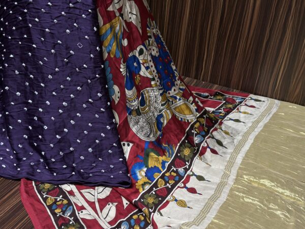 Kalam kari digital print Bandhani saree